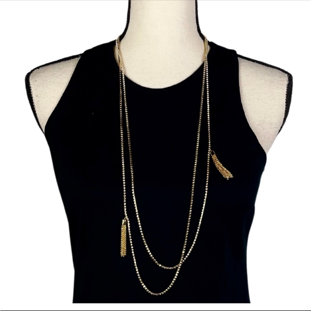 NWT J. Crew Gold Rhinestone Tassel Chain Necklace